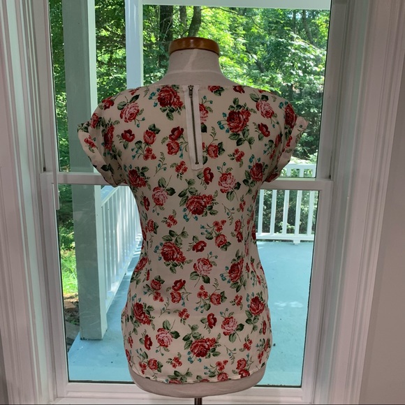 Boho Chic Cottage Core Flowy Rose Zip Up Blouse S - Picture 7 of 16